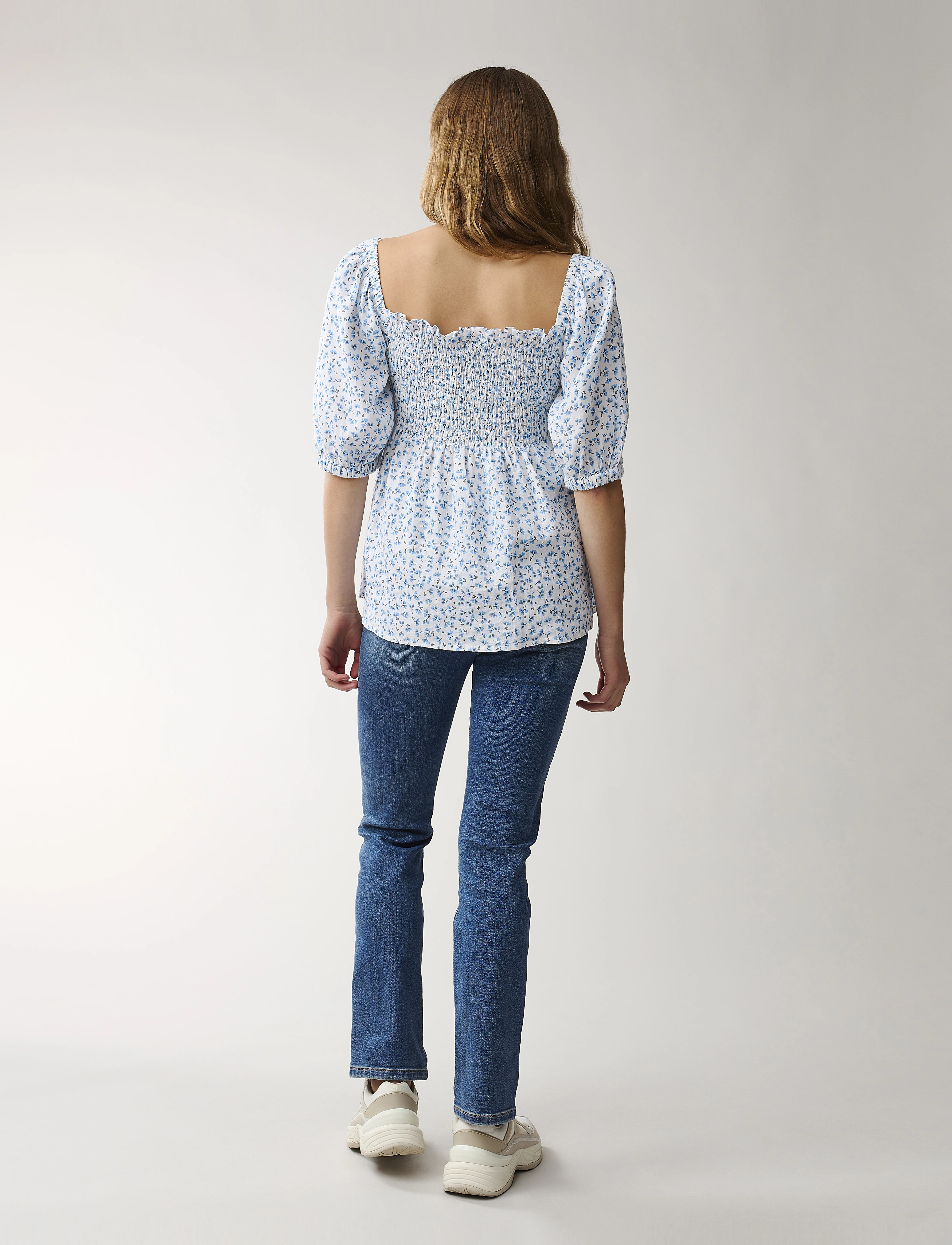 Lexington Clothing - Hazel Printed Linen Smock Top - blue flower print - 3