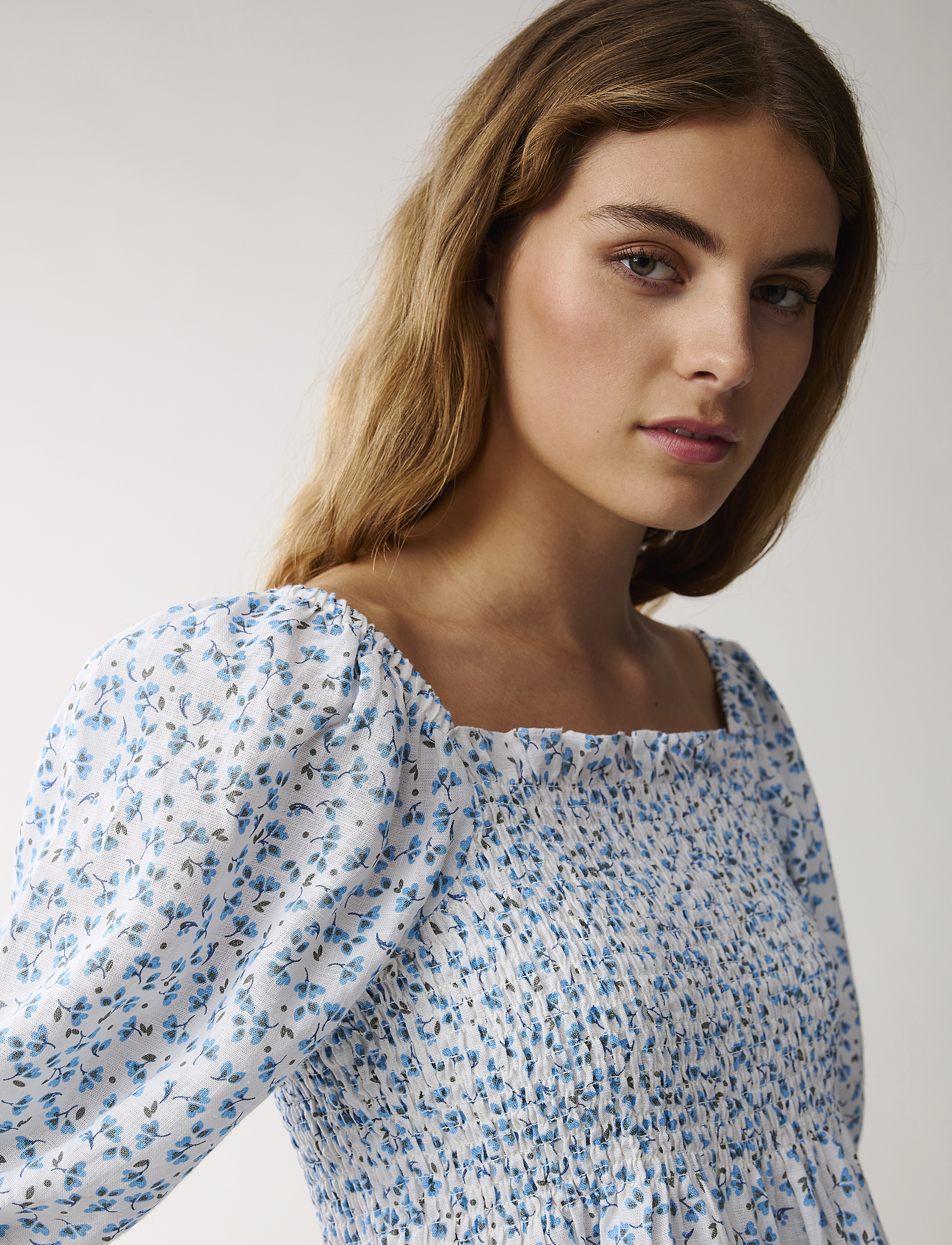 Lexington Clothing - Hazel Printed Linen Smock Top - blue flower print - 4