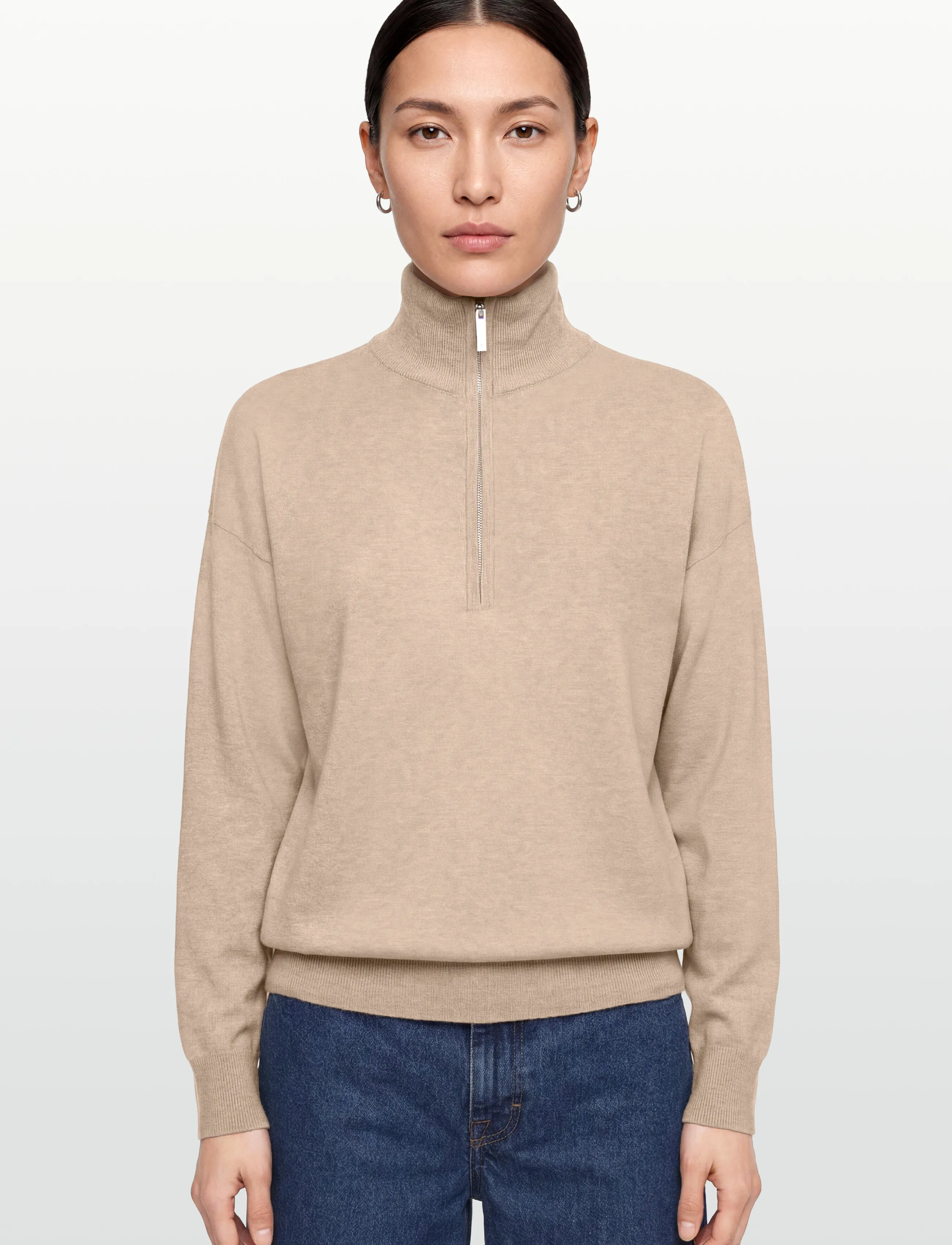 Lexington Clothing - Reagan Organic Cotton/Lyocell Half Zip Sweater - trøjer - light beige melange - 3