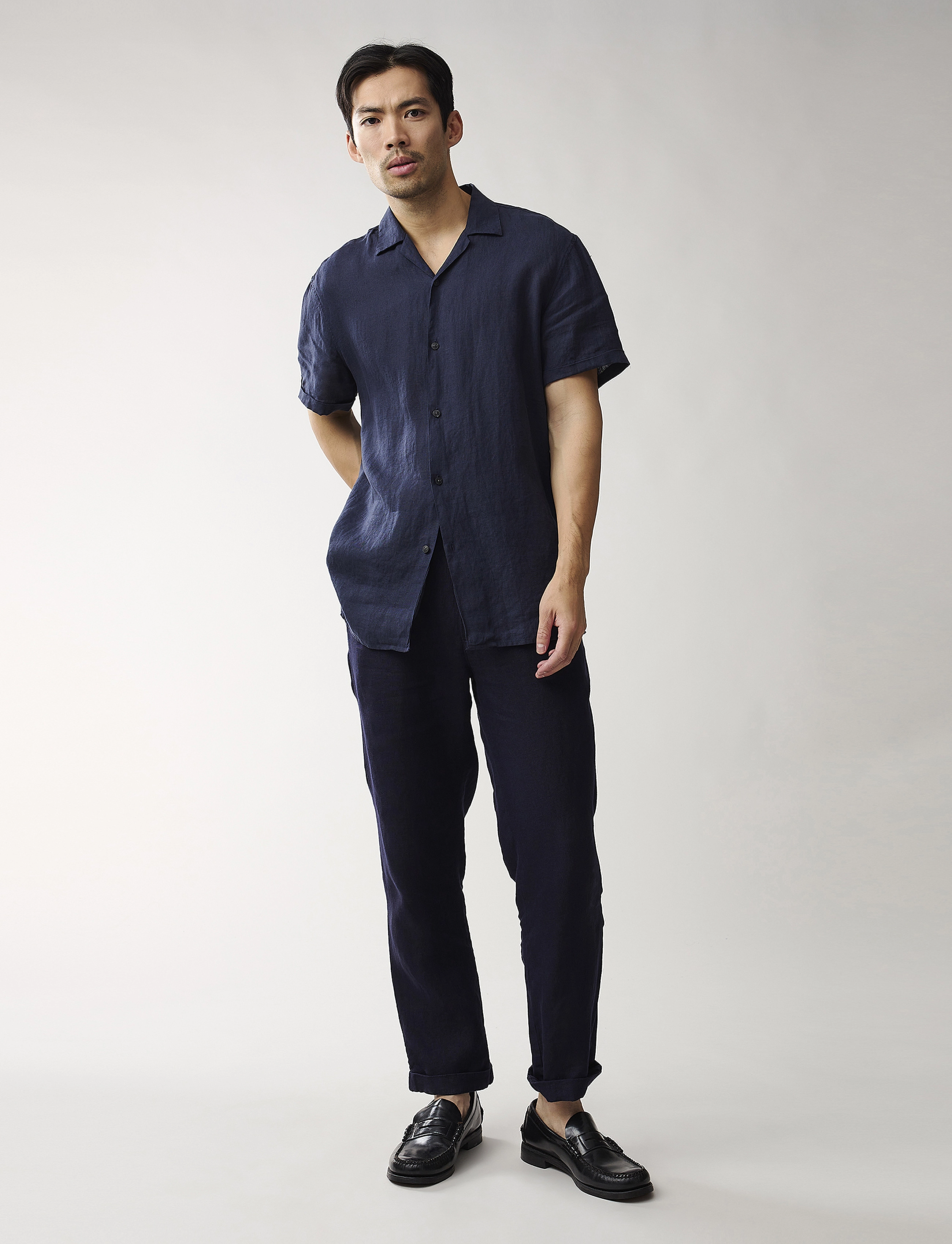 Lexington Clothing - Pablo Cotton Linen Blend Shirt - dark blue - 2