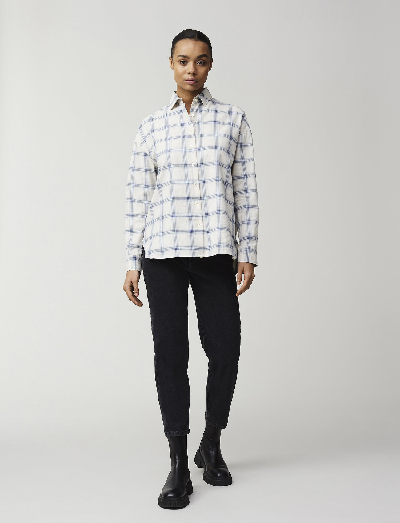 Lexington Clothing - Edith Organic Cotton Check Flannel Shirt - langærmede skjorter - offwhite multi check - 1