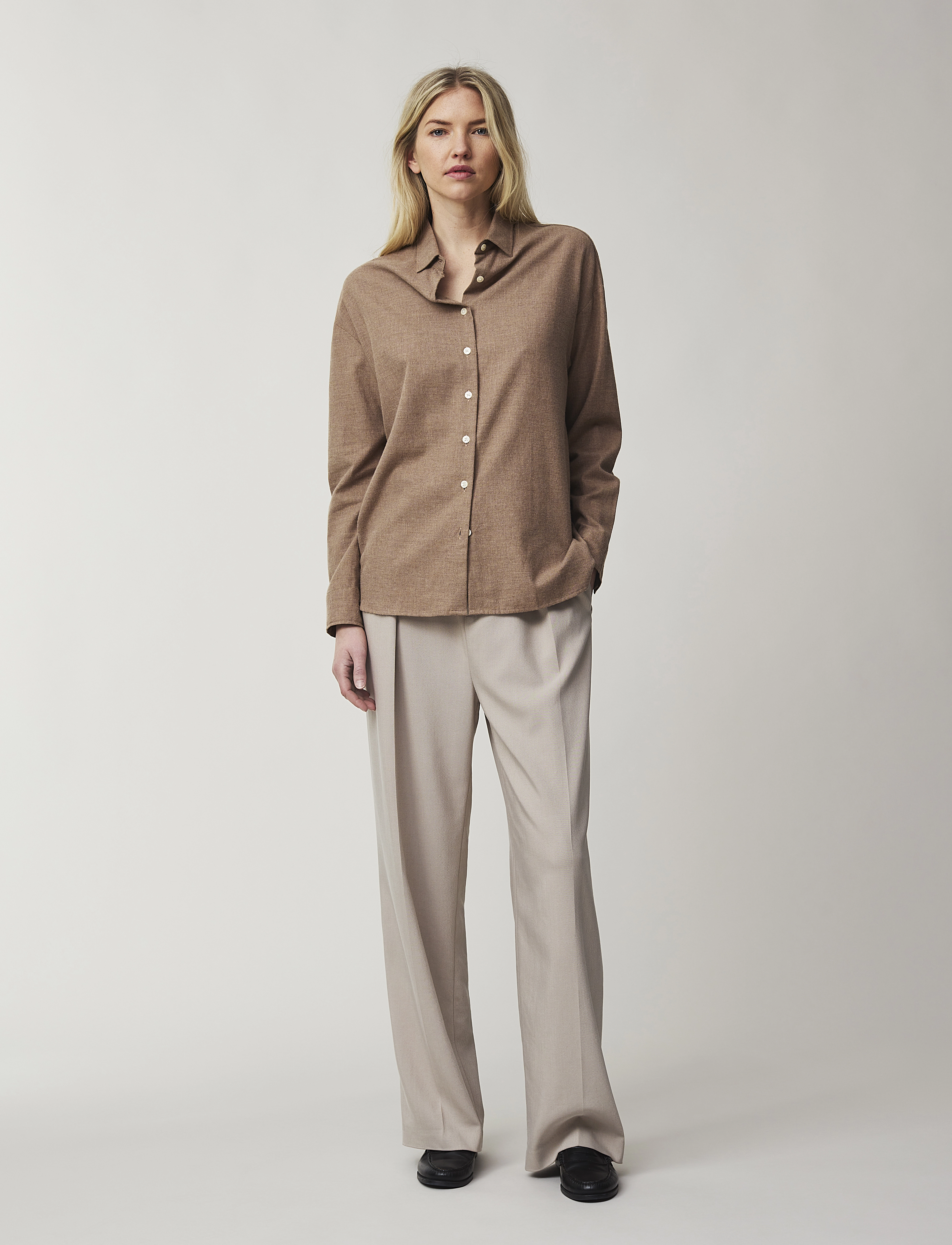 Lexington Clothing - Edith Cotton Melange Flannel Shirt - light brown melange - 1
