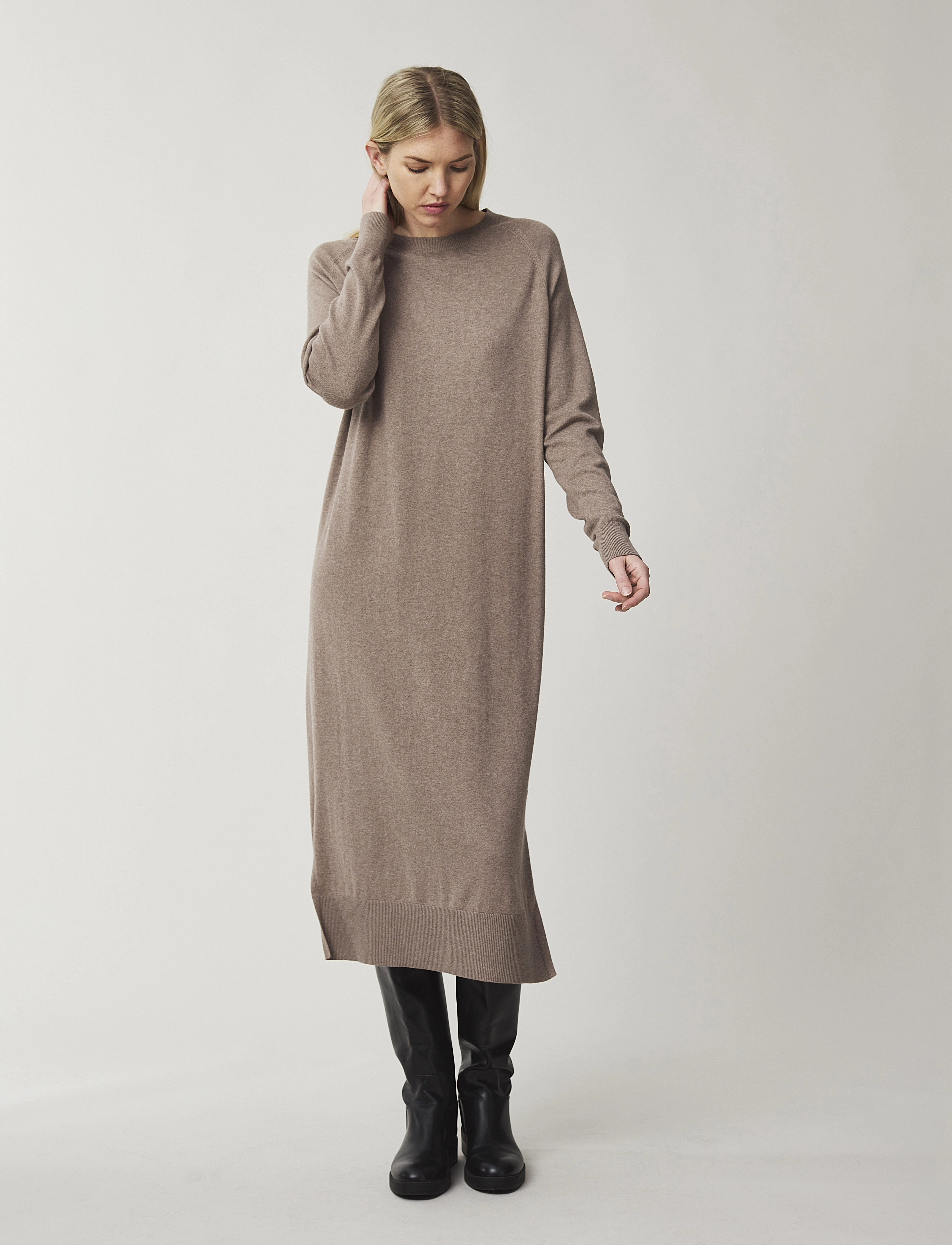Lexington Clothing - Ivana Cotton/Cashmere Knitted Dress - light brown melange - 1