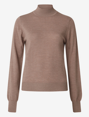 Ellen Merino Wool Mock Neck Sweater - LIGHT BROWN MELANGE