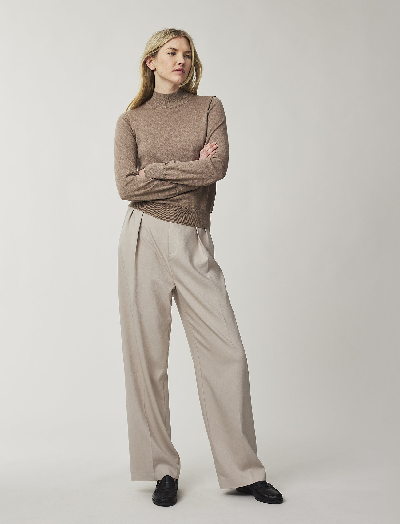 Lexington Clothing - Ellen Merino Wool Mock Neck Sweater - jumpers - light brown melange - 1