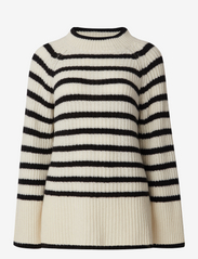 Elisabeth Recycled Wool Mock Neck Sweater - BLACK/WHITE STRIPE