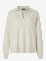 Lexington Clothing - Peyton Boiled Merino Wool Knitted Polo Sweater - jumpers - offwhite melange - 0