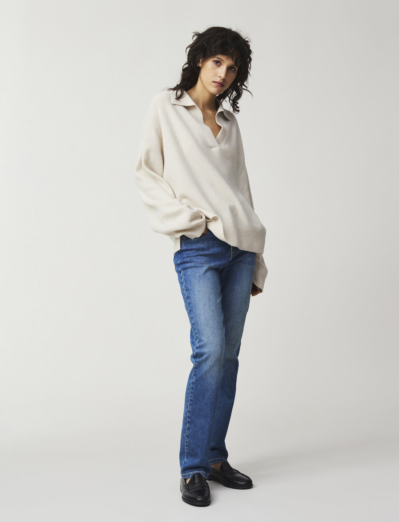 Lexington Clothing - Peyton Boiled Merino Wool Knitted Polo Sweater - tröjor - offwhite melange - 1