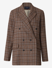 Remi Double-Breasted Wool Blend Blazer - BROWN MULTI CHECK