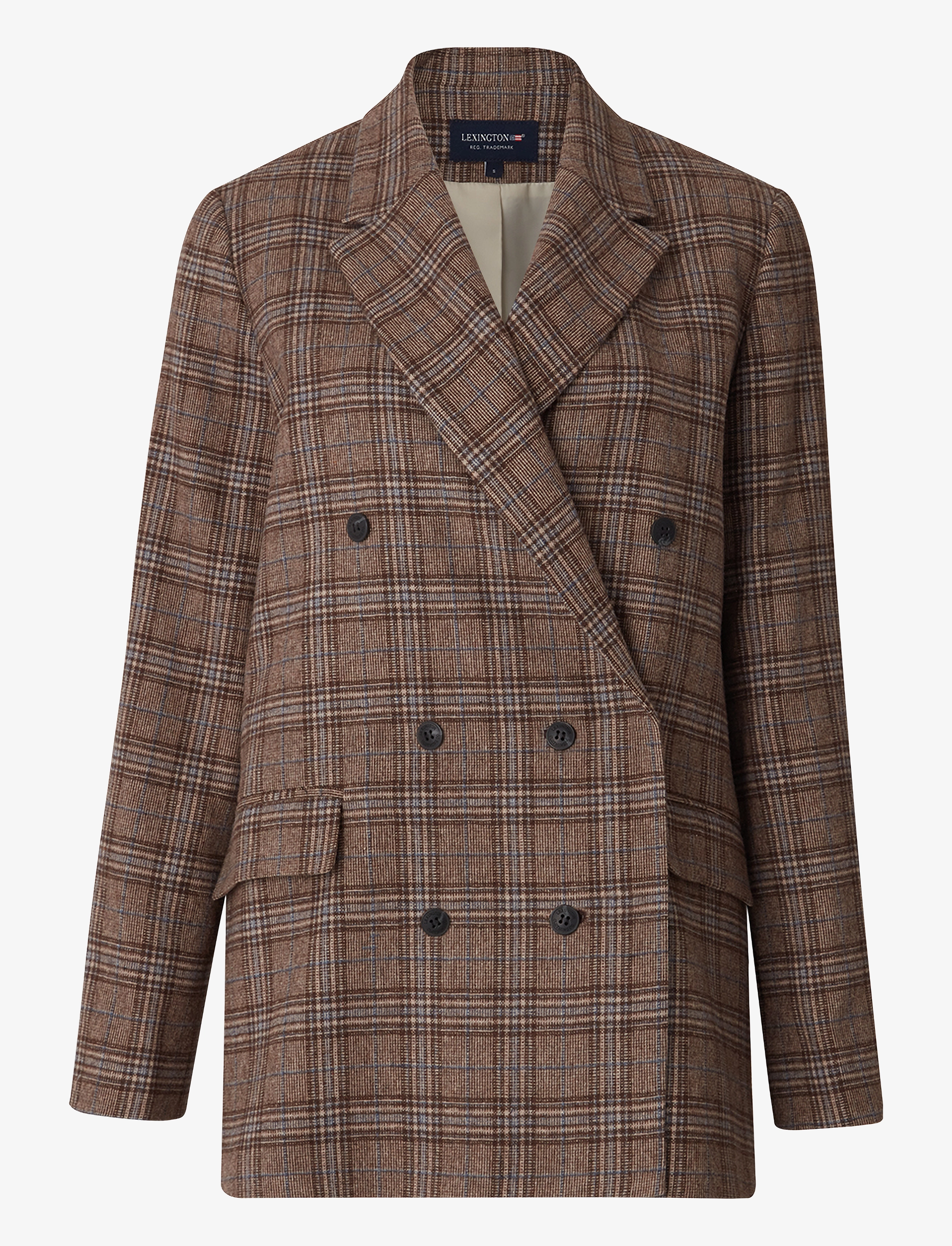 Lexington Clothing - Remi Double-Breasted Wool Blend Blazer - brown multi check - 0