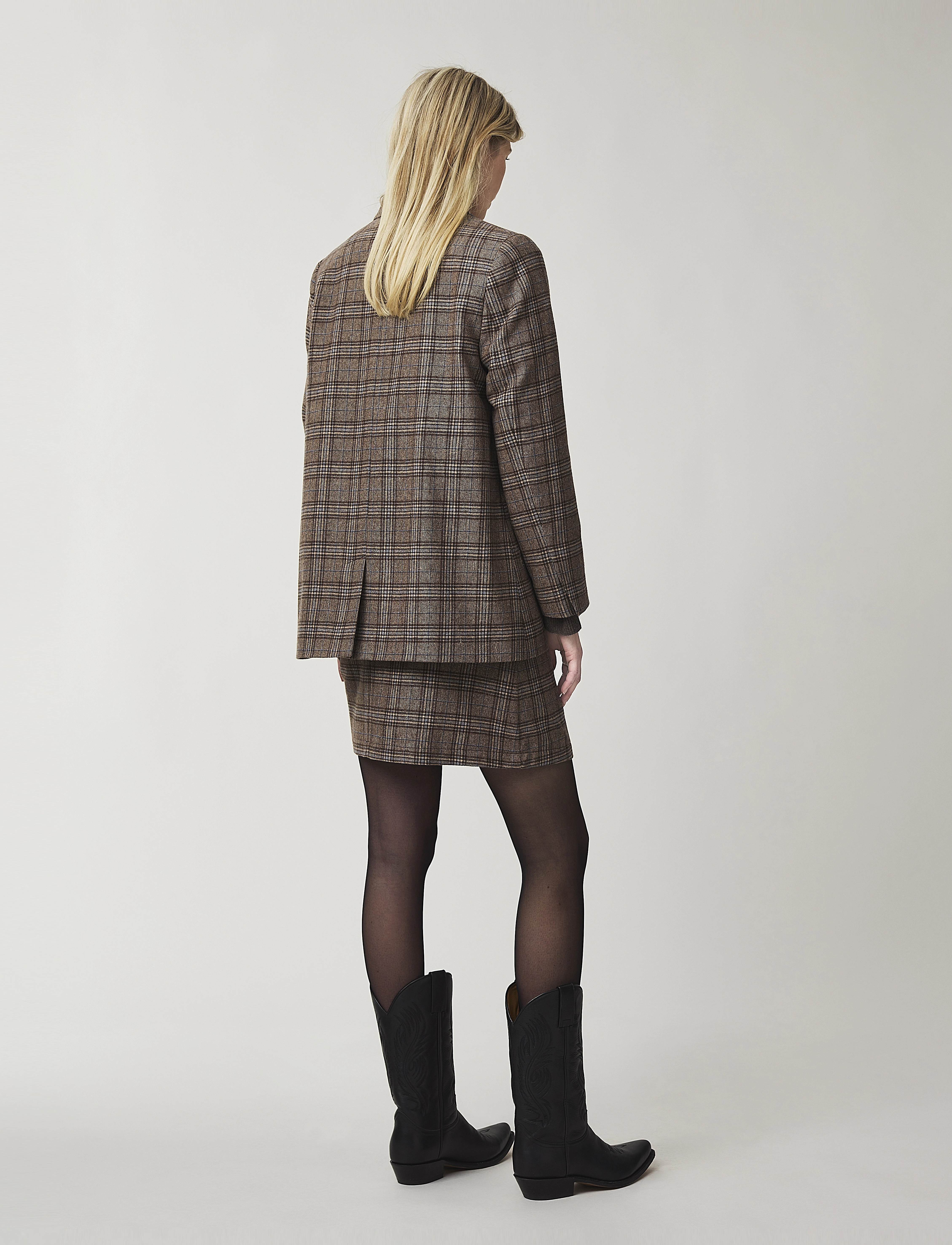Lexington Clothing - Remi Double-Breasted Wool Blend Blazer - brown multi check - 2