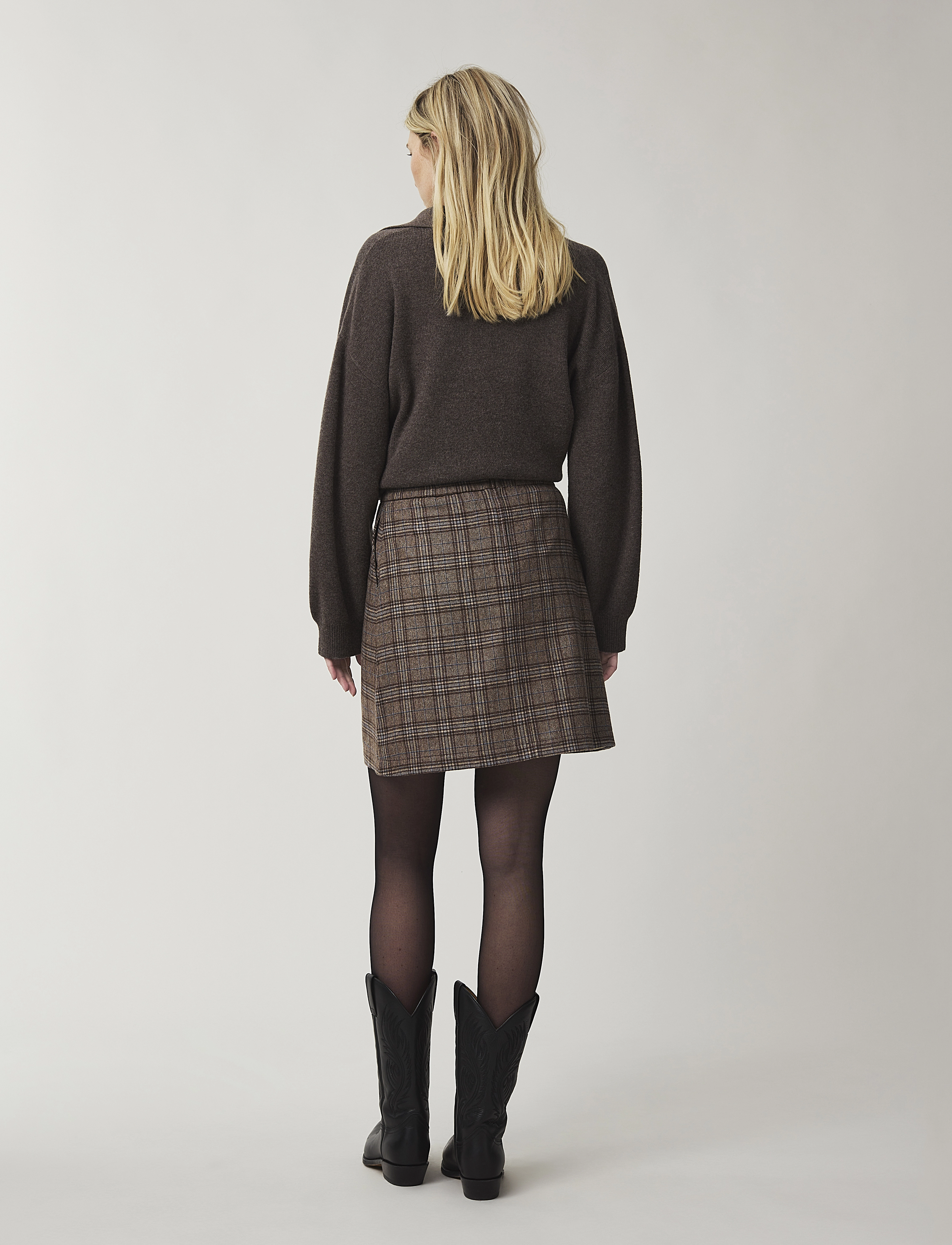 Lexington Clothing - Reese Tailored Wool Blend Skirt - brown multi check - 2