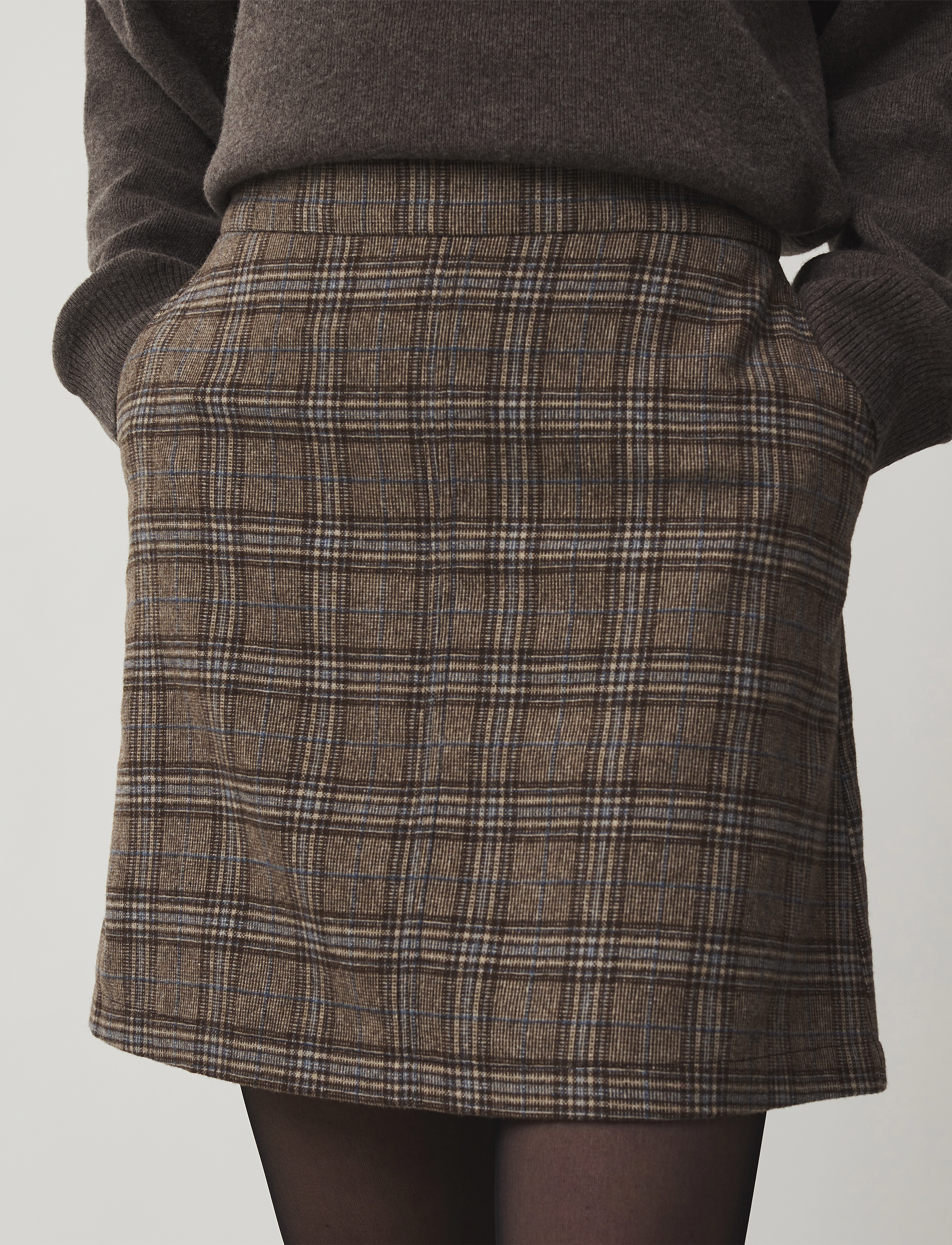 Lexington Clothing - Reese Tailored Wool Blend Skirt - brown multi check - 3