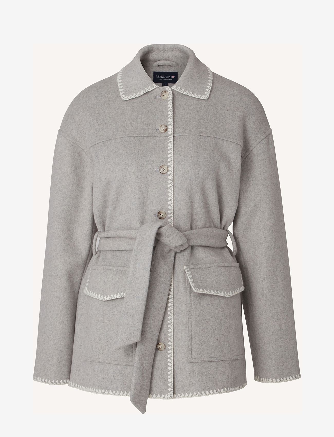 Lexington Clothing - Miriam Wool Blend Blanket Stitch Jacket - winter jackets - gray melange - 0