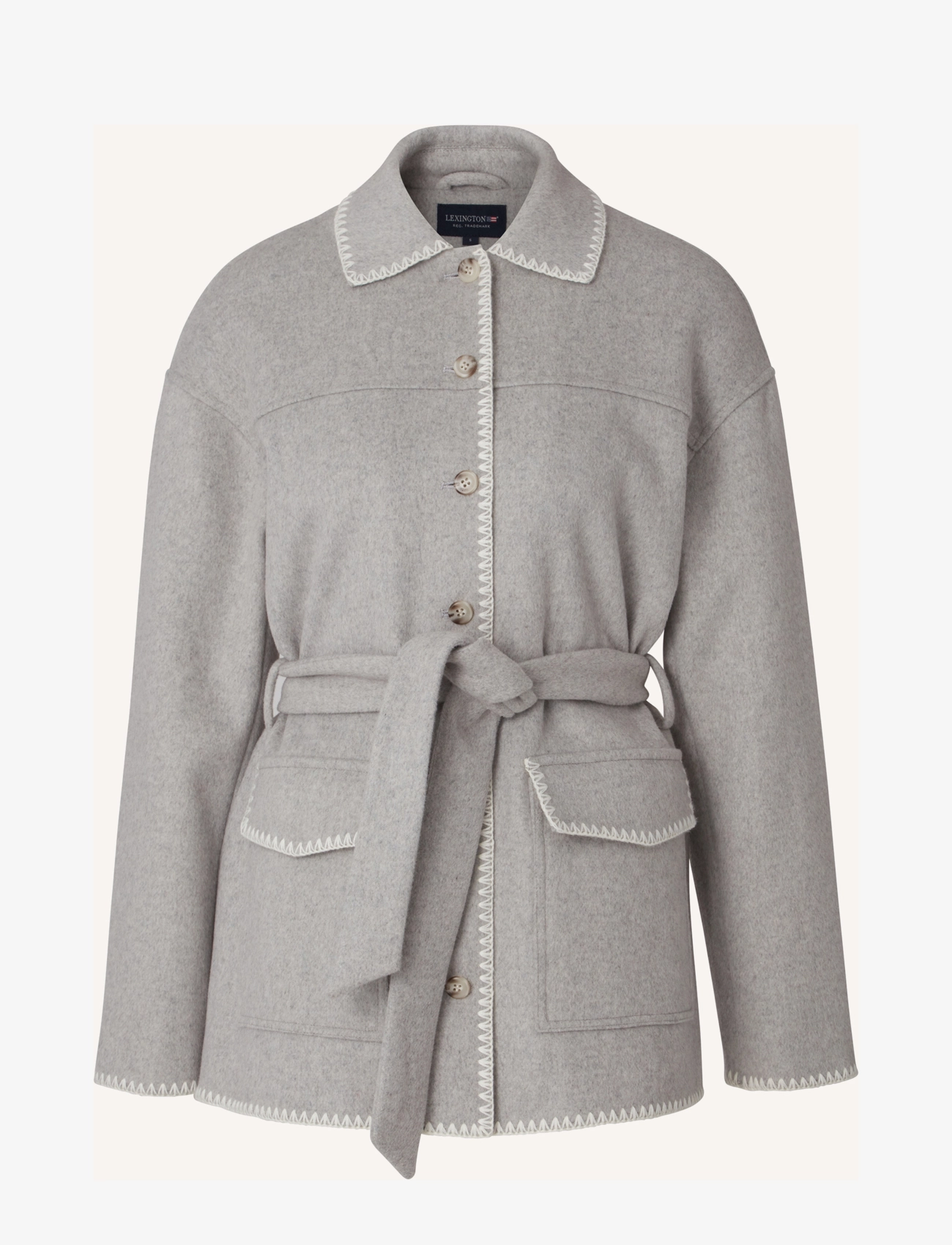 Lexington Clothing Miriam Wool Blend Blanket Stitch Jacket - Riided - GRAY MELANGE / grey