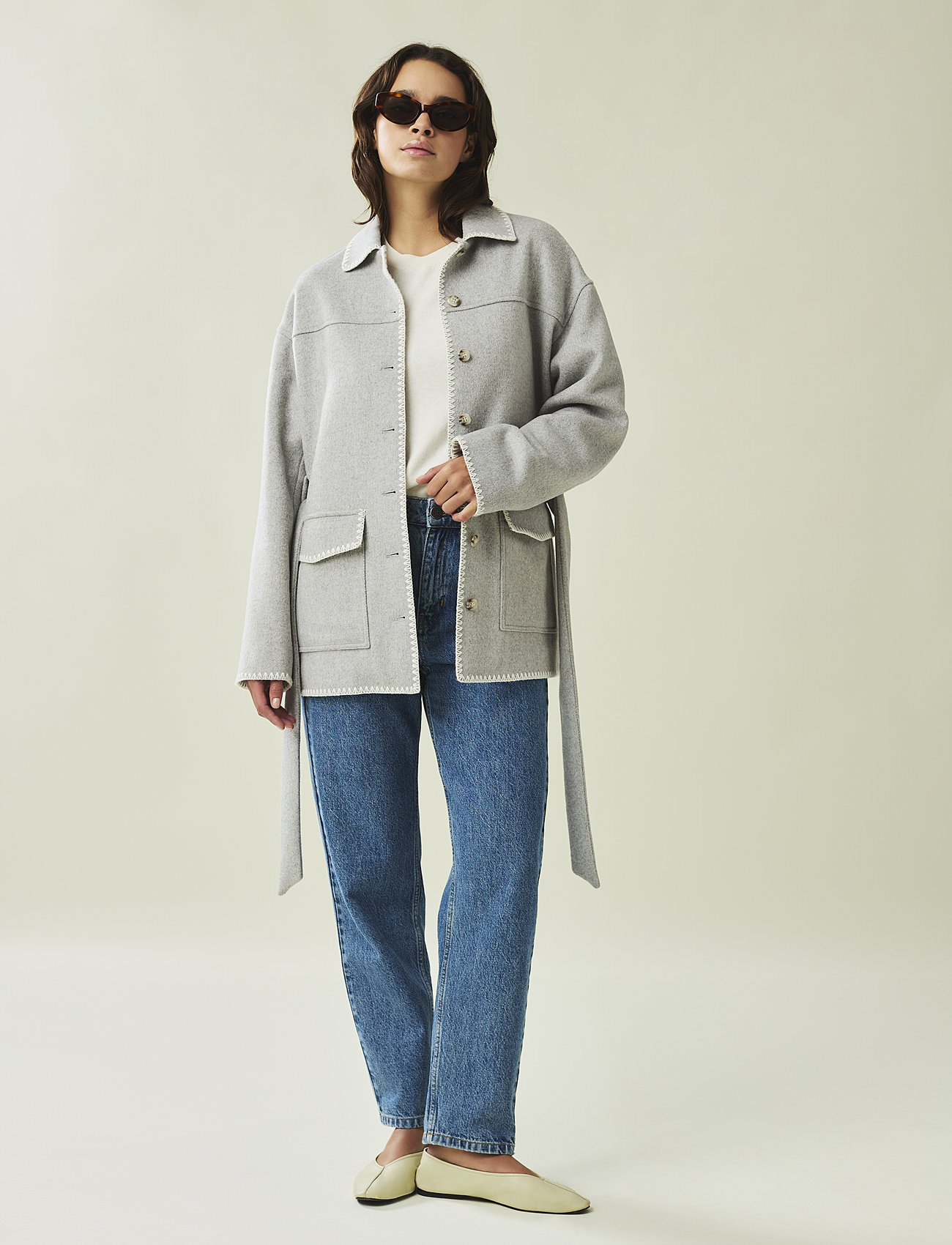 Lexington Clothing - Miriam Wool Blend Blanket Stitch Jacket - winter jackets - gray melange - 1