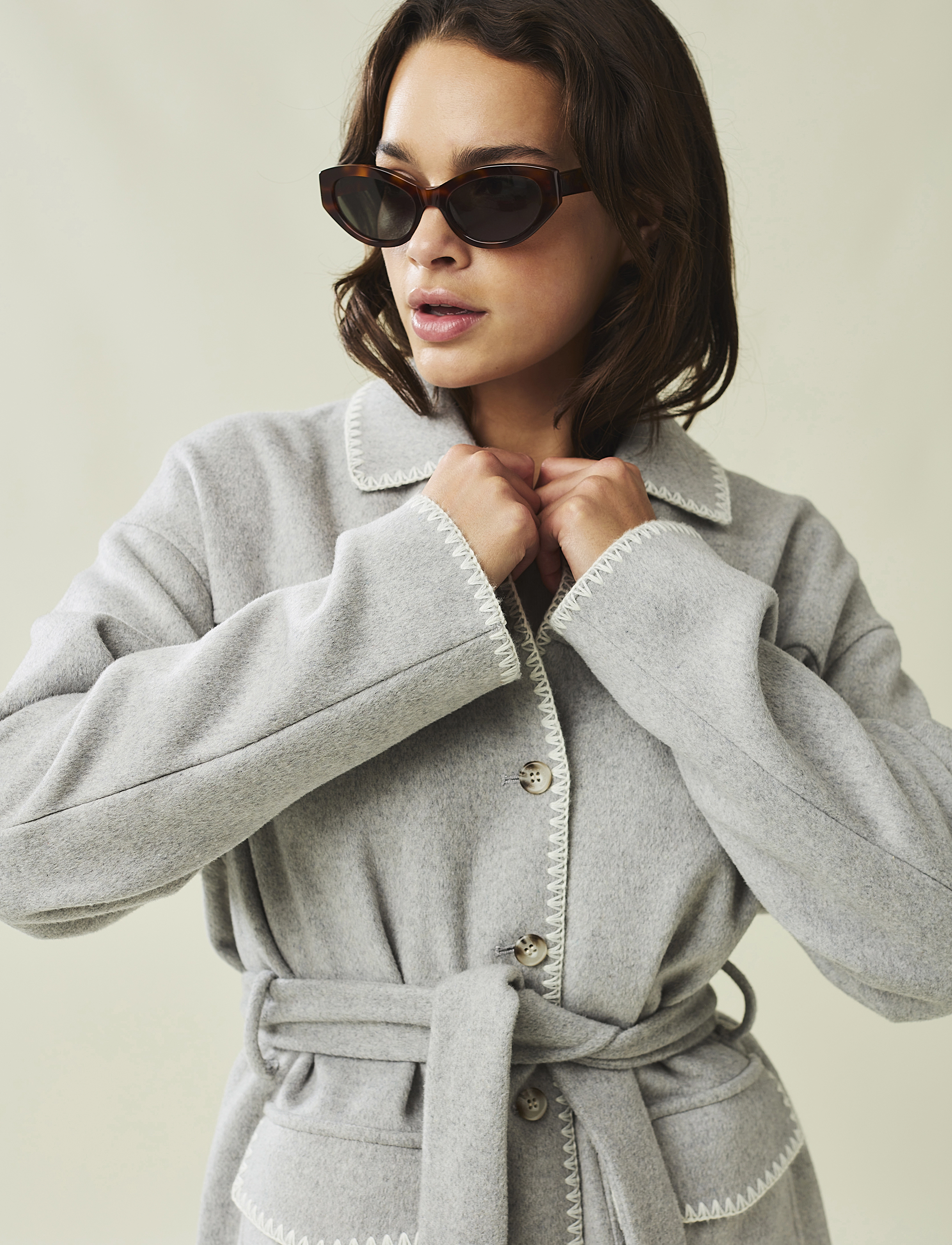 Lexington Clothing - Miriam Wool Blend Blanket Stitch Jacket - gray melange - 3