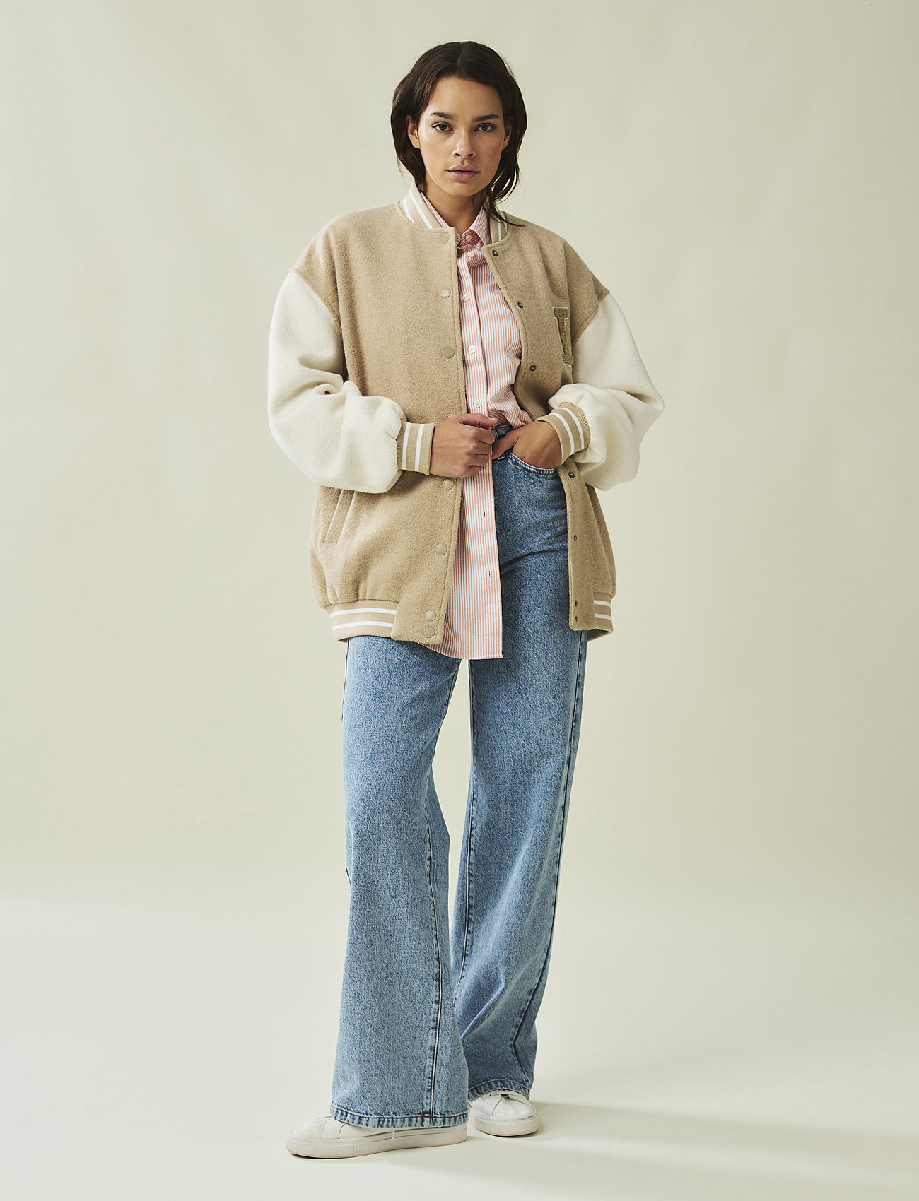 Lexington Clothing - Lana Wool Blend Varsity Jacket - vårjakker - beige/white - 1
