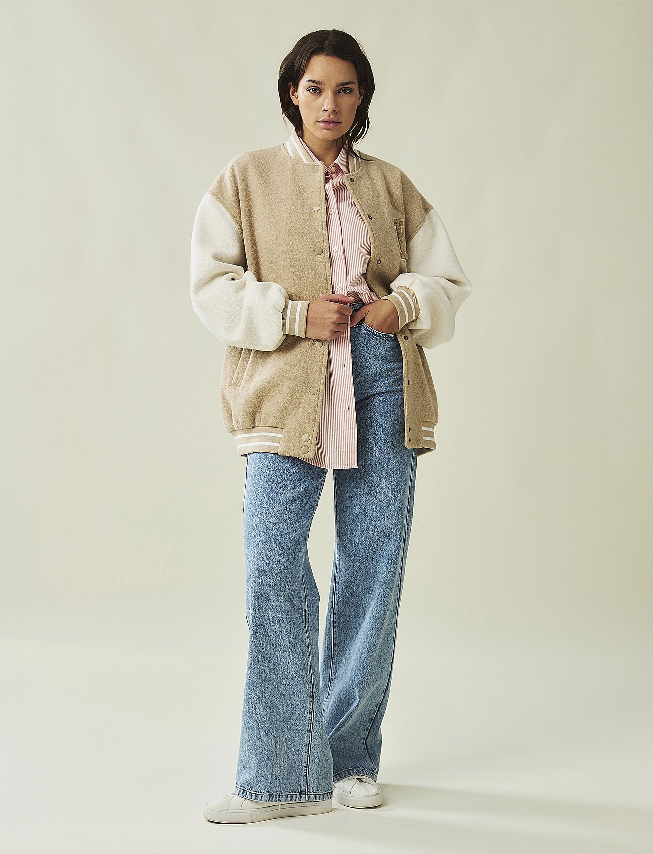 Lana Wool Blend Varsity Jacket - BEIGE