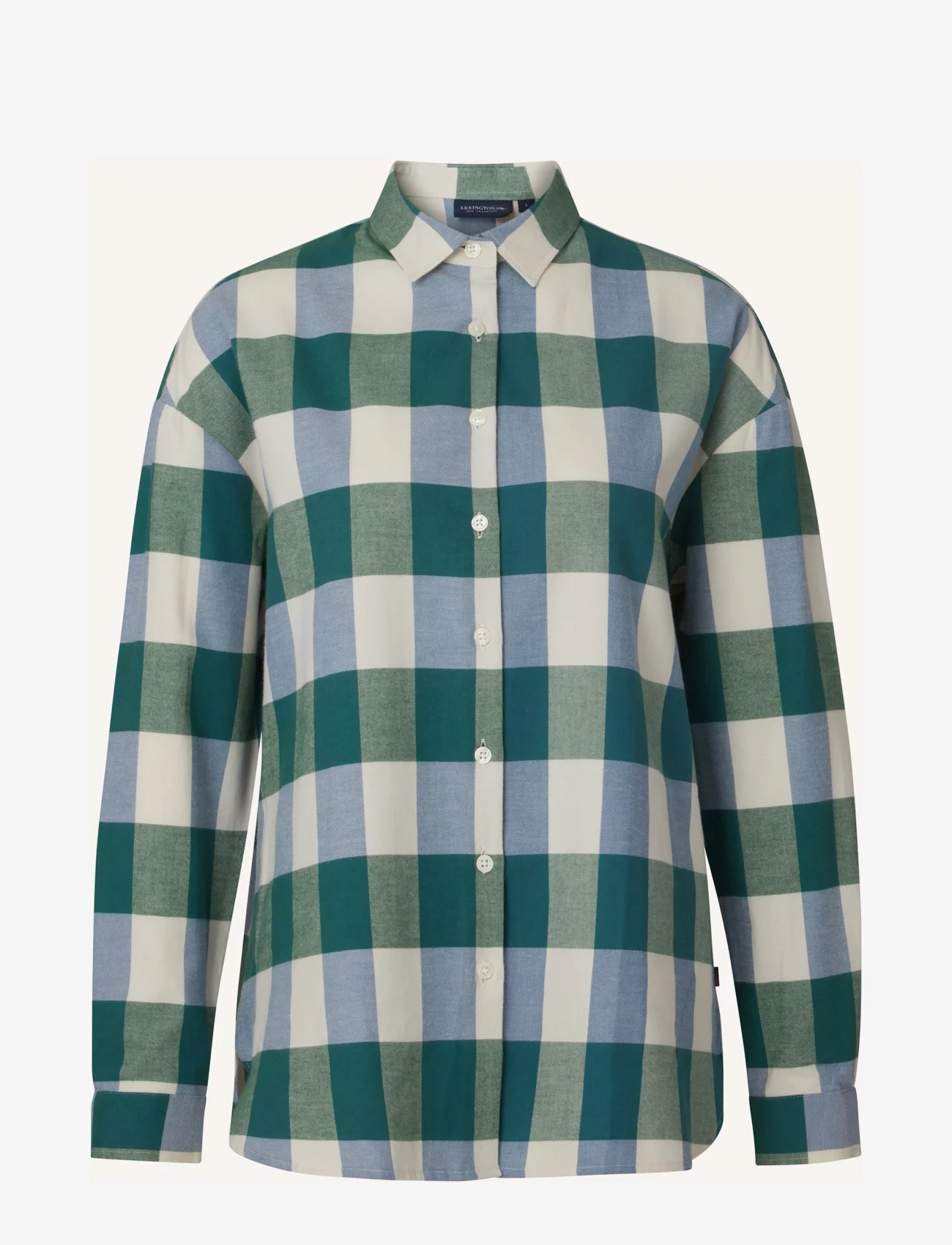 Lexington Clothing - Edith Organic Cotton Flannel Check Shirt - pikkade varrukatega särgid - green/blue check - 0