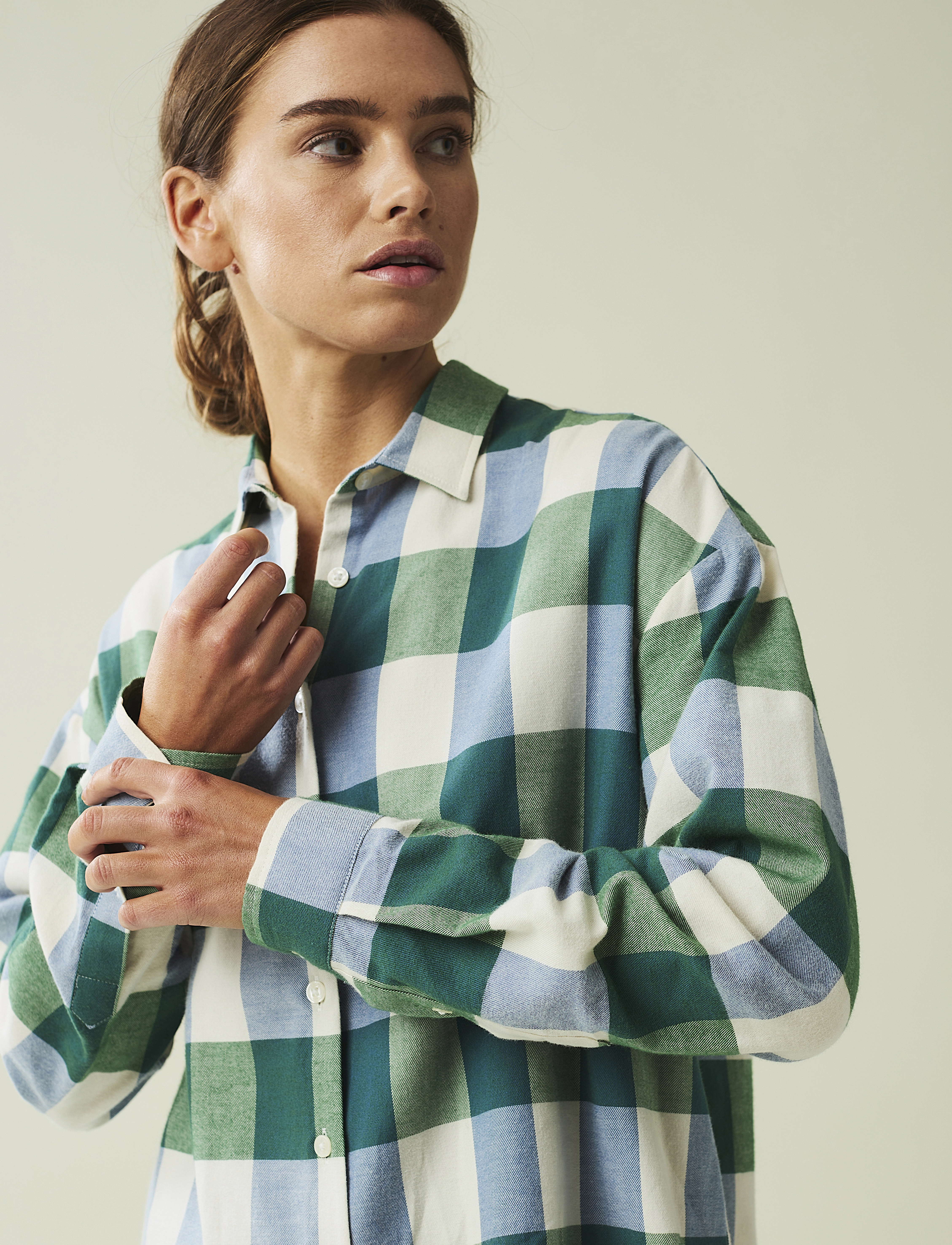 Lexington Clothing - Edith Organic Cotton Flannel Check Shirt - green/blue check - 4