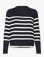 Freya Cotton/Cashmere Sweater - DK BLUE/WHITE STRIPE