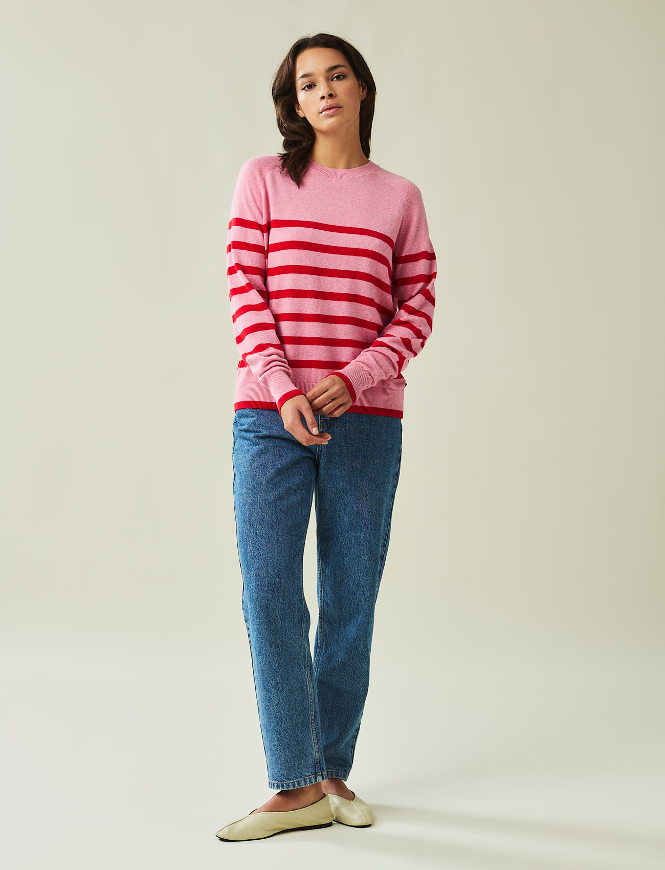 Lexington Clothing - Freya Cotton/Cashmere Sweater - strikkegensere - pink/red stripe - 1