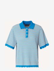 Lexington Clothing - Cindy Pointelle Knitted Polo Sweater - trøjer - blue/white stripe - 0