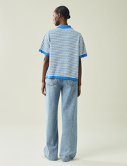 Lexington Clothing - Cindy Pointelle Knitted Polo Sweater - džemperiai - blue/white stripe - 2