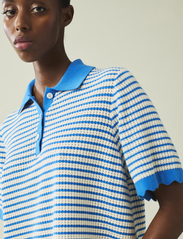 Lexington Clothing - Cindy Pointelle Knitted Polo Sweater - džemperiai - blue/white stripe - 3