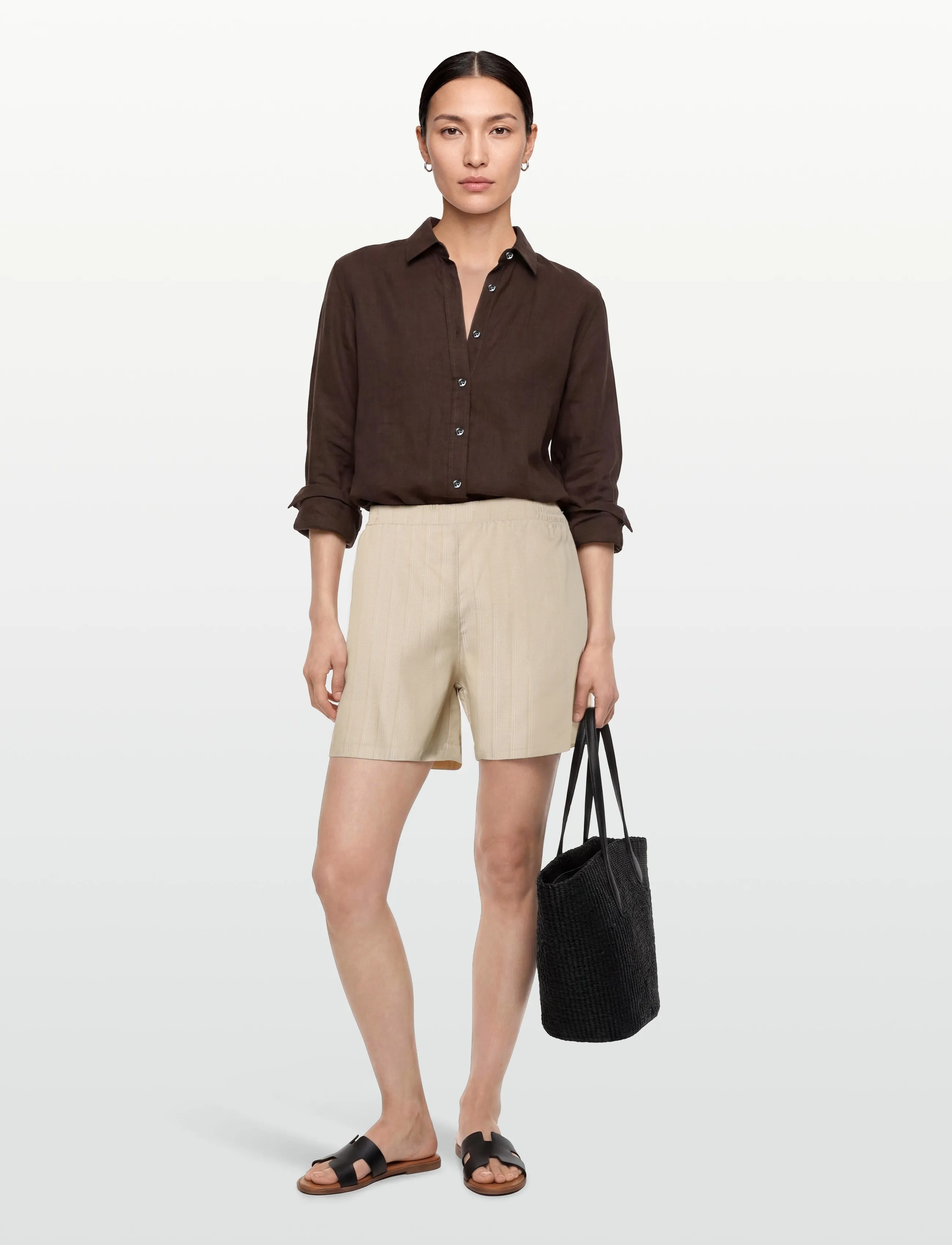 Lexington Clothing - Ruby Jacquard Stripe Lyocell Shorts - casual shorts - beige/white stripe - 0