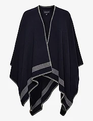 Lexington Clothing - Palma Blanket Stitched Recycled Wool Blend Poncho - ponchoer & kapper - dk blue/white stripe - 0