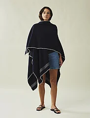 Lexington Clothing - Palma Blanket Stitched Recycled Wool Blend Poncho - ponchos & capes - dk blue/white stripe - 2