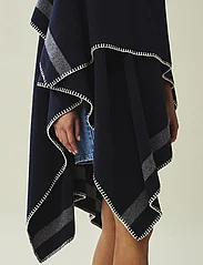 Lexington Clothing - Palma Blanket Stitched Recycled Wool Blend Poncho - ponchos & capes - dk blue/white stripe - 4