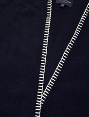 Lexington Clothing - Palma Blanket Stitched Recycled Wool Blend Poncho - pončai ir apsiaustai - dk blue/white stripe - 5