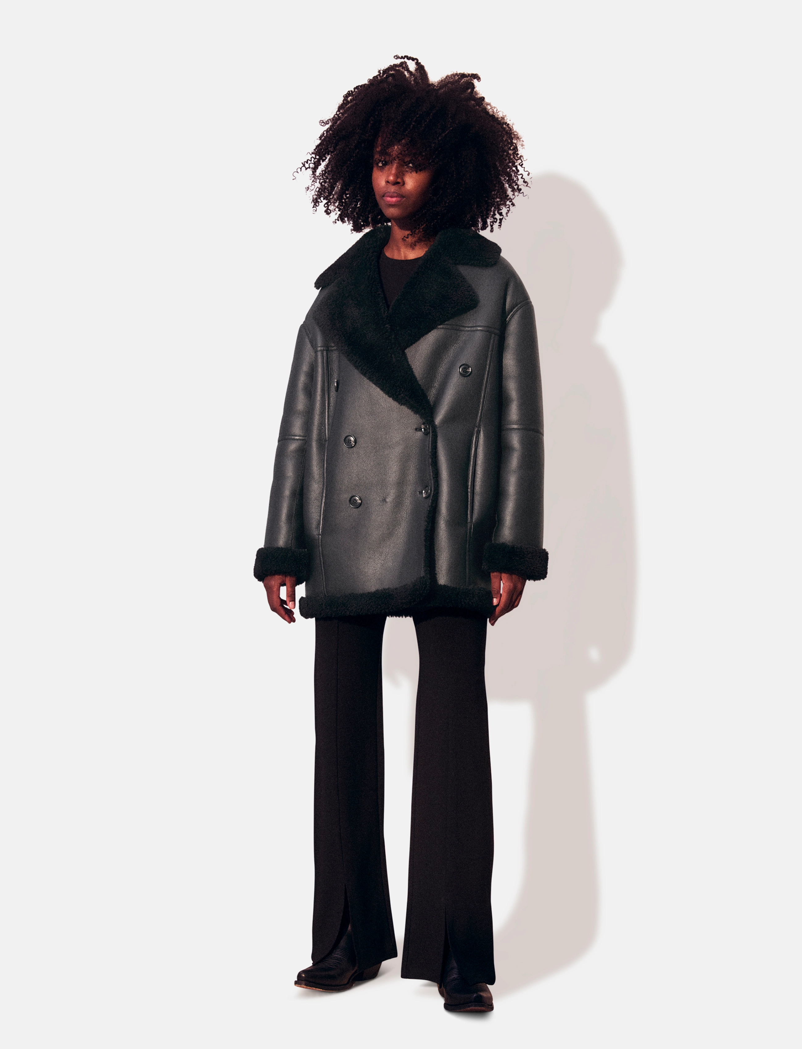Lexington Clothing Daniella Faux Shearling Coat, L, Jackets, Schwarz - Leather, Frauen
