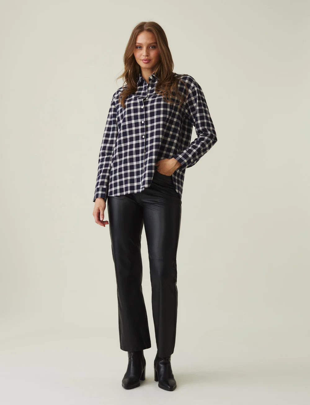 Lexington Clothing - Edith Organic Cotton Flannel Check Shirt - långärmade skjortor - dark blue multi check - 0