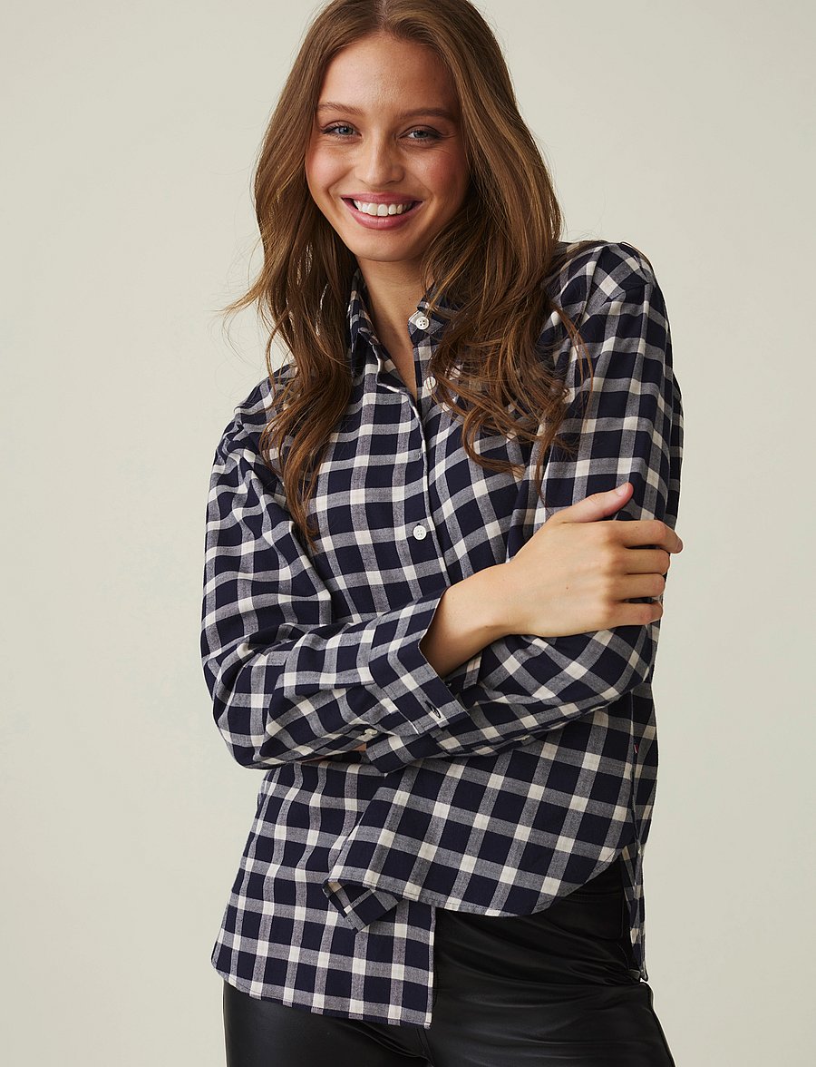 Lexington Clothing - Edith Organic Cotton Flannel Check Shirt - dark blue multi check - 3