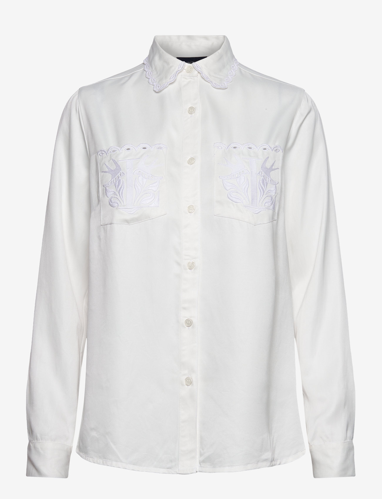 Lexington Clothing - Candice Embroidered Satin Blouse - långärmade skjortor - offwhite - 0