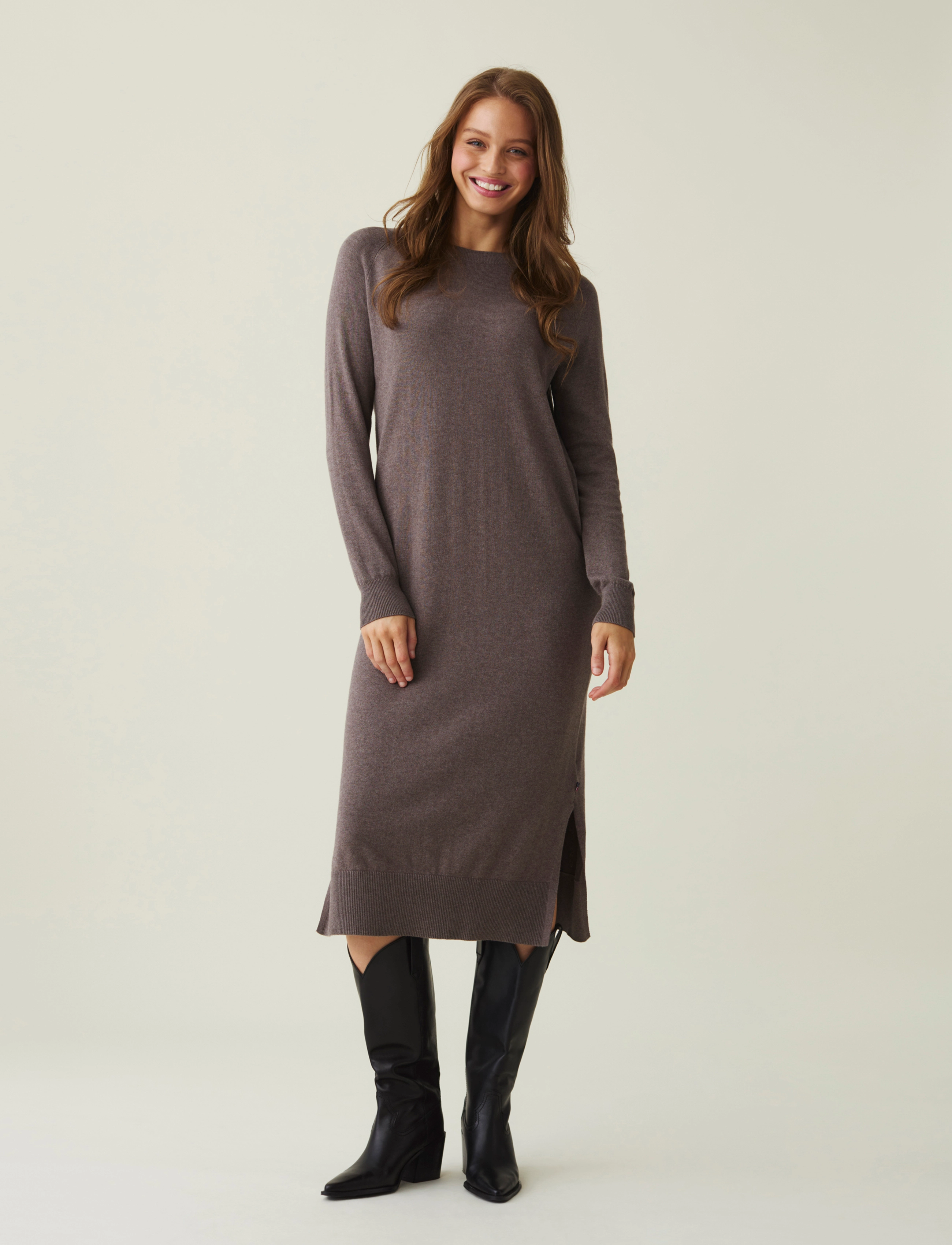 Lexington Clothing Ivana Cotton/Cashmere Blend Knitted Dress - Kjoler - BROWN MELANGE / brown