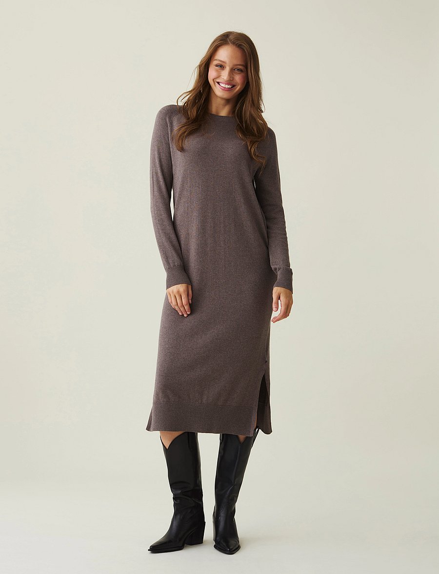 Lexington Clothing - Ivana Cotton/Cashmere Blend Knitted Dress - strickkleider - brown melange - 0
