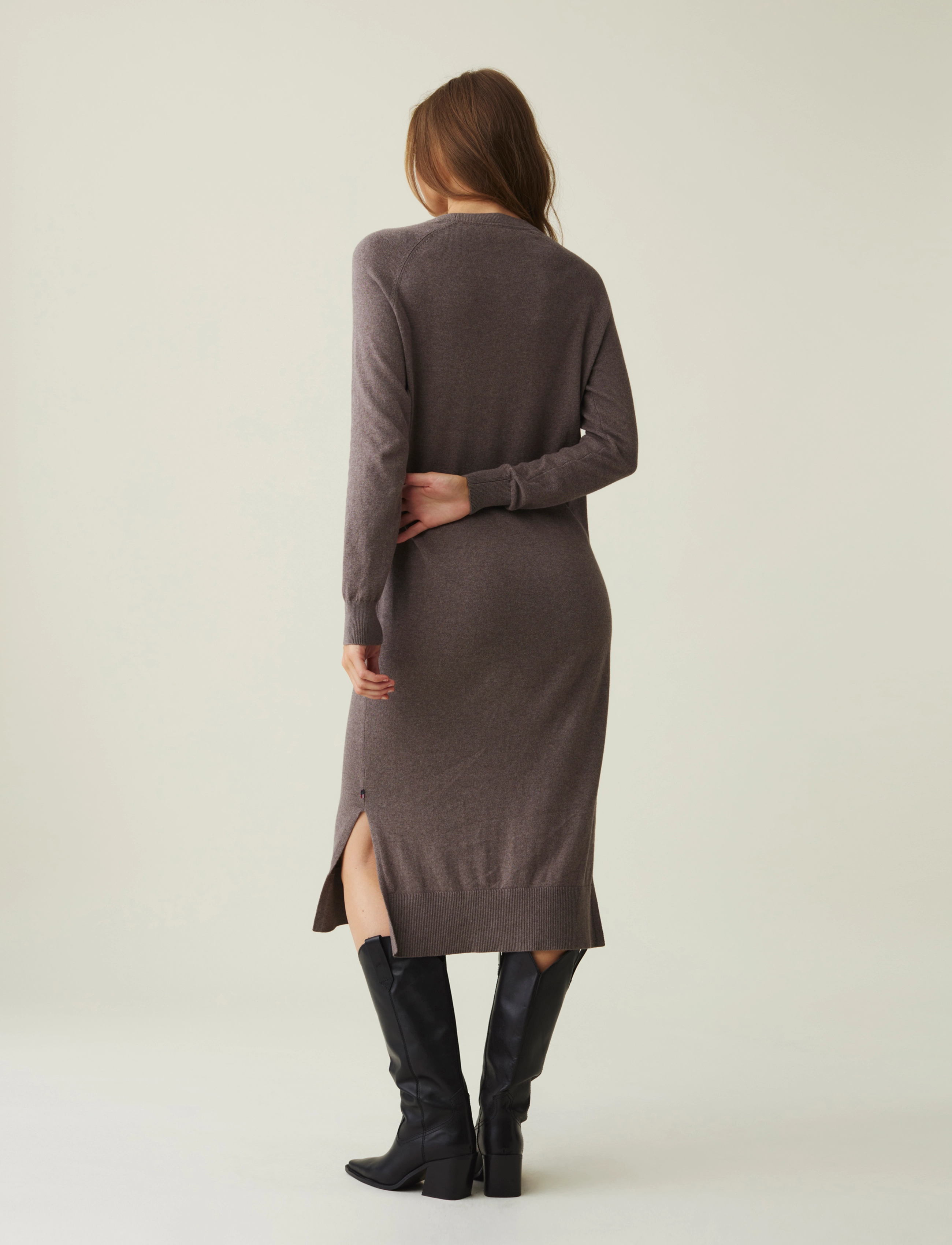 Lexington Clothing - Ivana Cotton/Cashmere Blend Knitted Dress - strickkleider - brown melange - 2
