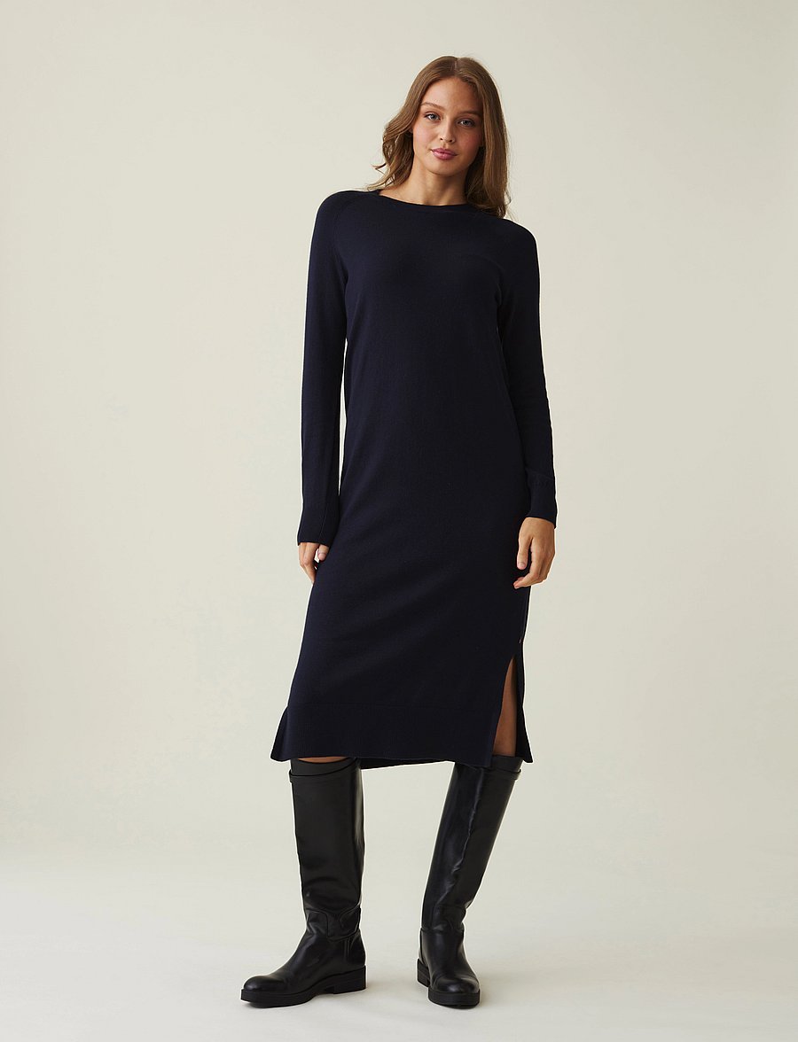 Lexington Clothing - Ivana Cotton/Cashmere Blend Knitted Dress - knitted dresses - dark blue - 0