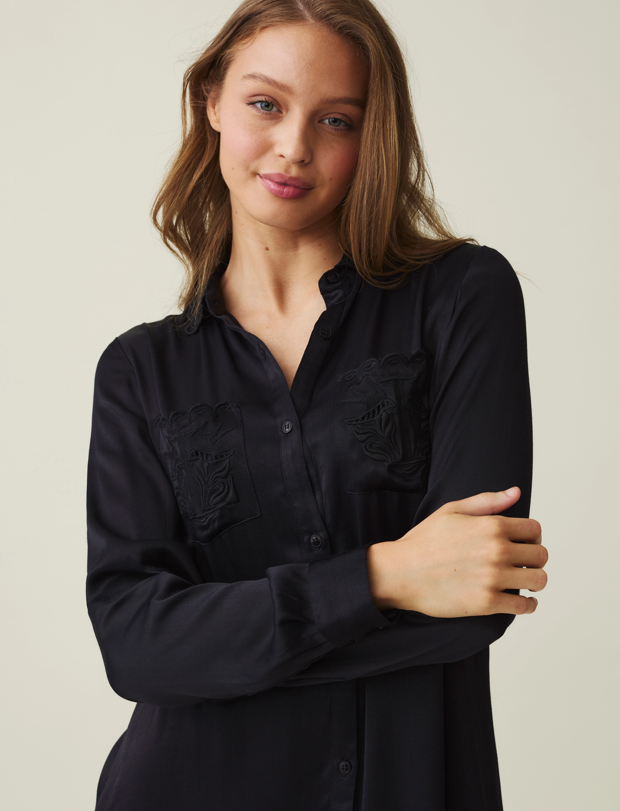 Lexington Clothing - Isabel Embroidered Satin Dress - skjortekjoler - black - 3