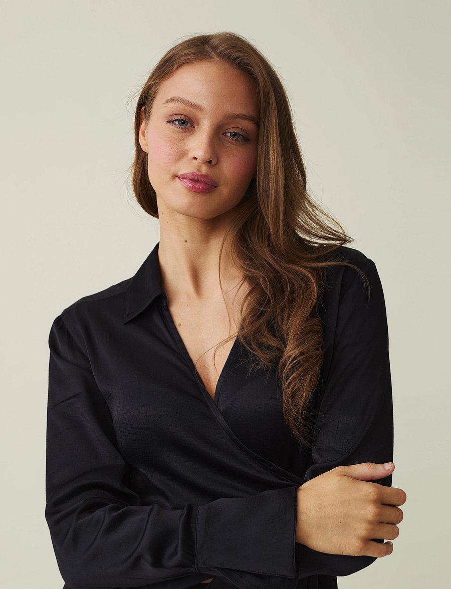 Lexington Clothing - Gemma Satin Dress - sukienki kopertowe - black - 3