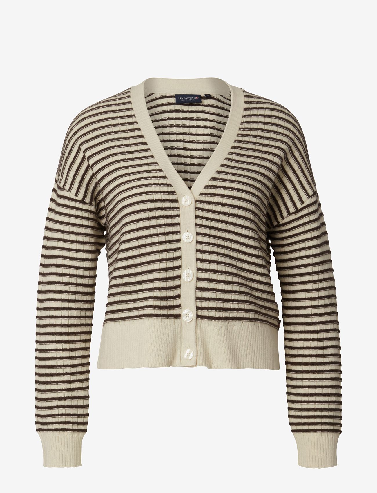 Lexington Clothing - Selma Cotton/Cashmere Blend Cardigan - koftor - brown/white stripe - 1