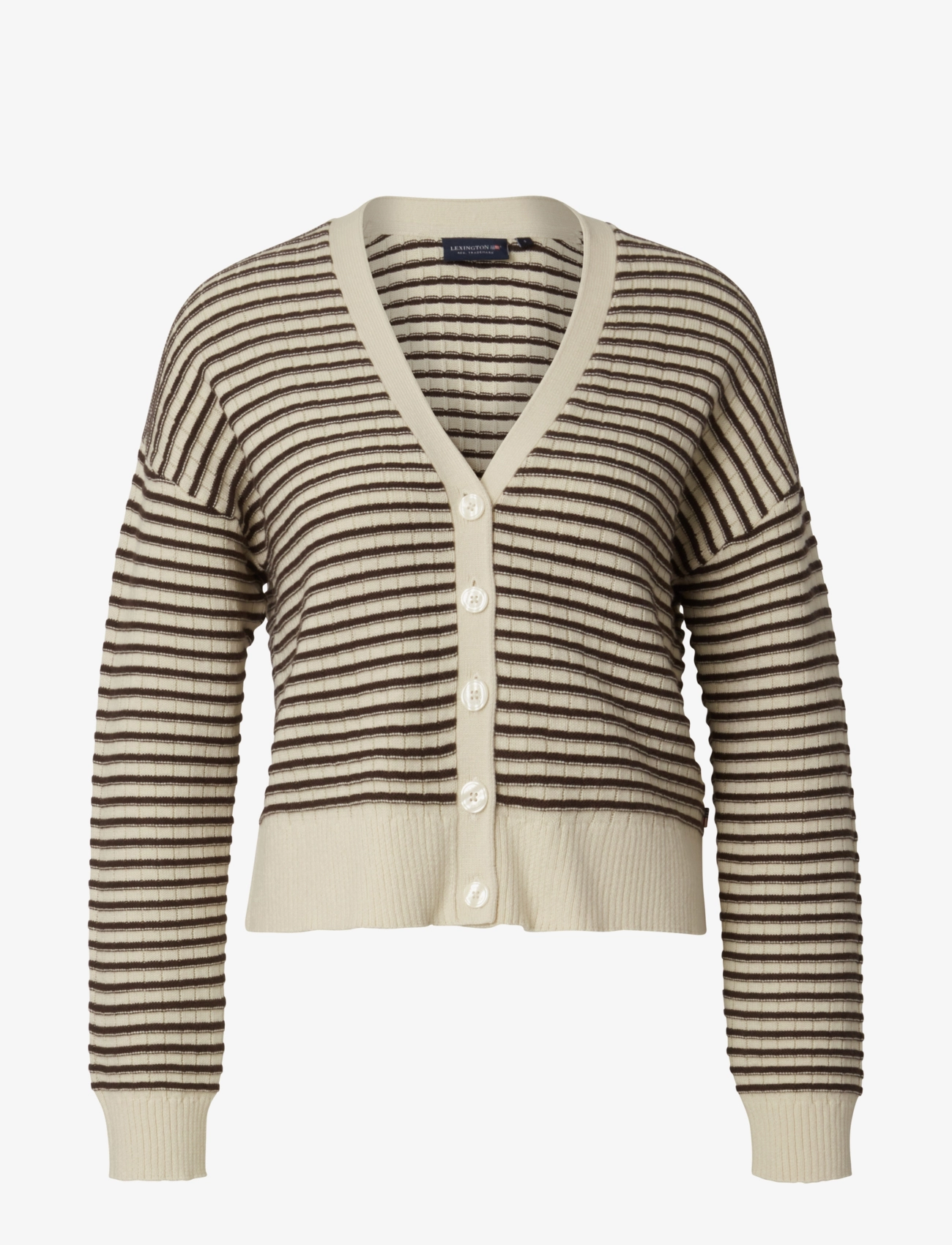 Lexington Clothing Selma Cotton/Cashmere Blend Cardigan - Tøj - BROWN/WHITE STRIPE / cream
