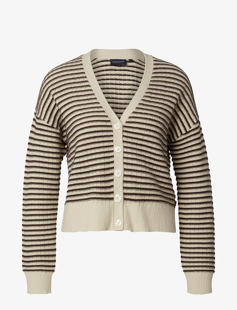 Lexington Clothing - Selma Cotton/Cashmere Blend Cardigan - brown/white stripe - 1