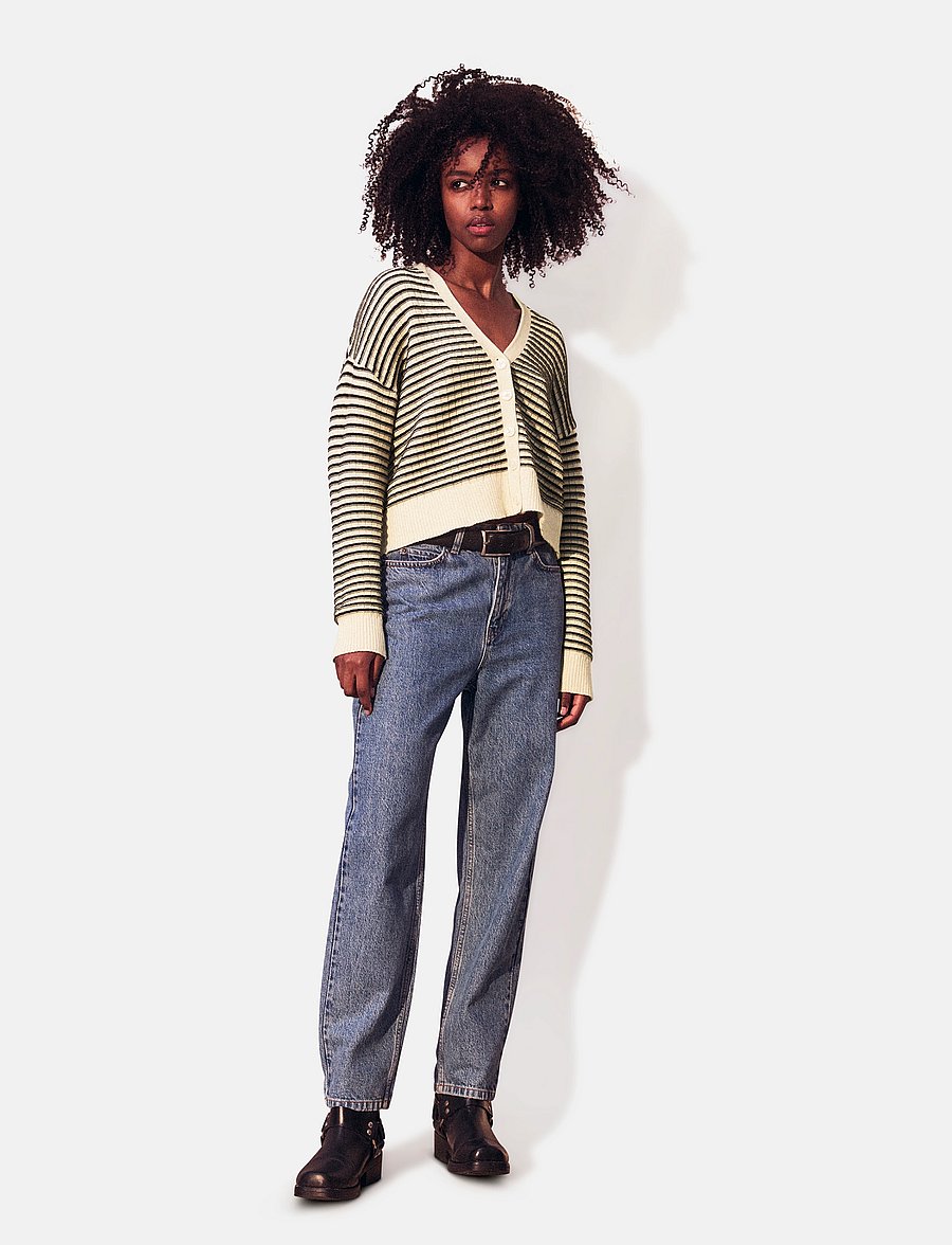 Lexington Clothing - Selma Cotton/Cashmere Blend Cardigan - brown/white stripe - 0