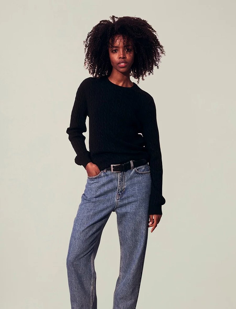 Lexington Clothing - Lydia Merino Wool Blend Cable Knitted Sweater - black - 0